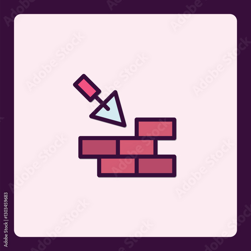 Construction and renovation icon depicting bricklaying and brick wall installation