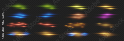 Neon light flash effects. Colored highlights of lines and stars.
