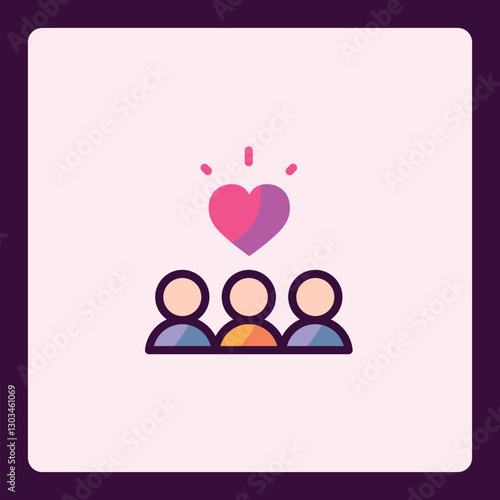 Team with shared passion represented by heart icon above group of people