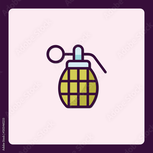 Stylized Grenade Icon with Vibrant Green and Outlined Design isolated