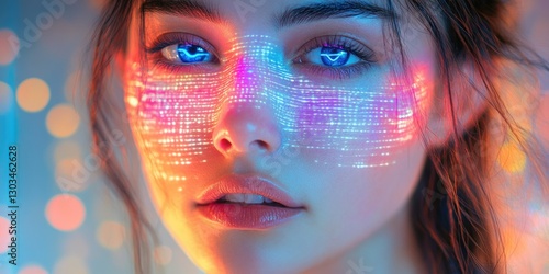 A close-up shot of a person with an illuminated face, perfect for representing a supernatural or paranormal concept
