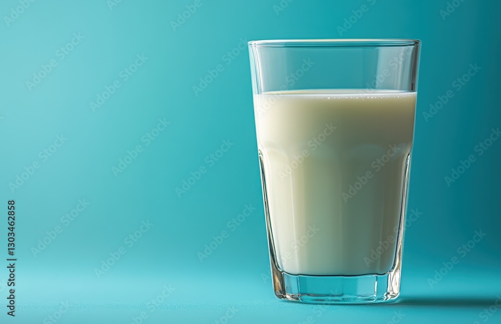 Fresh Milk in a Transparent Glass Against a Bright Turquoise Background Ideal for Healthy Lifestyle and Nutrition Concepts Fresh Milk in a Transparent Glass Against a Bright Turquoise Background Ideal for Healthy Lifestyle and Nutrition Concepts