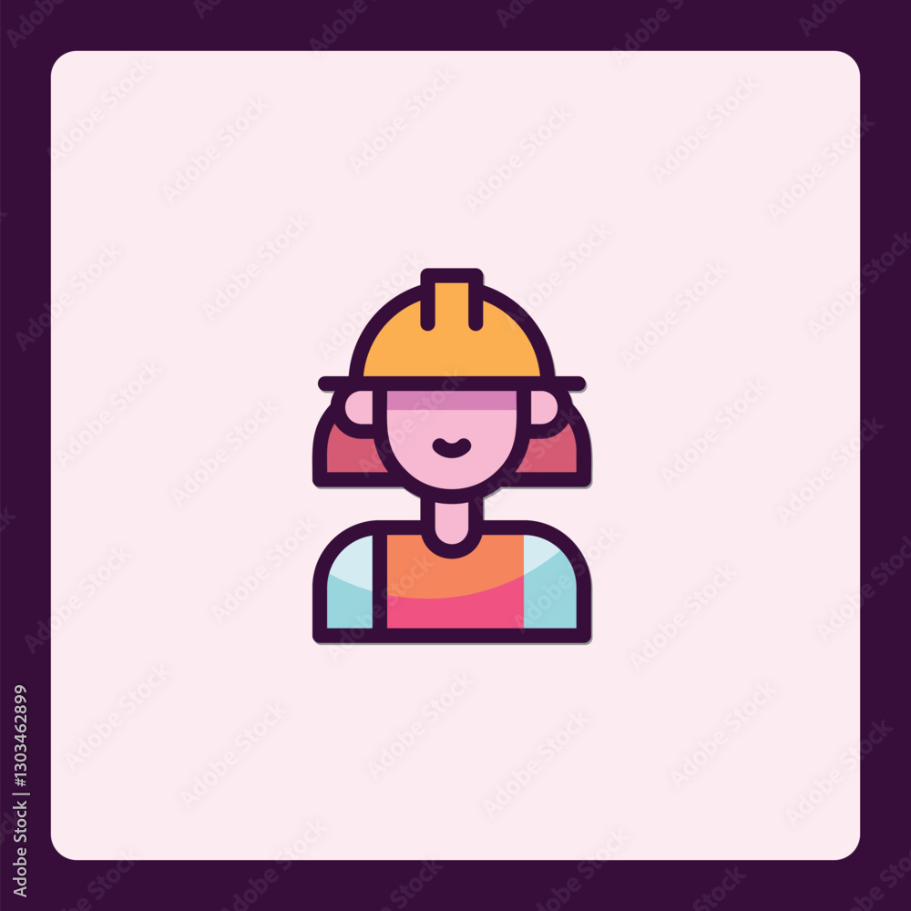 Obraz premium Female construction worker icon with a protective helmet and cheerful face