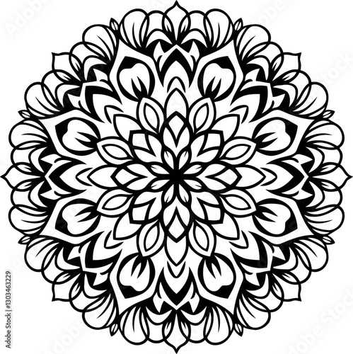 intricate and floral, displaying radial symmetry with layered petals or leaves radiating outwards from a central point. 
