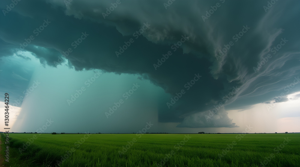 Dramatic Weather Supercell Storm Clouds Green Field Landscape Nature Photo Dramatic Weather Supercell Storm Clouds Green Field Landscape Nature Photo
