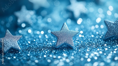 Elegant Blue Fluffy Background with Silver Sparkles for Creative Design Projects