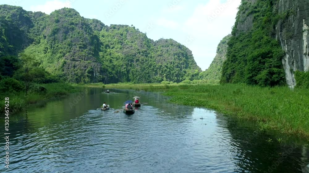 Aerial view 4k video by Drone at Tam Coc, ninh Binh, Vietnam Video Aerial view 4k video by Drone at Tam Coc, ninh Binh, Vietnam Video
