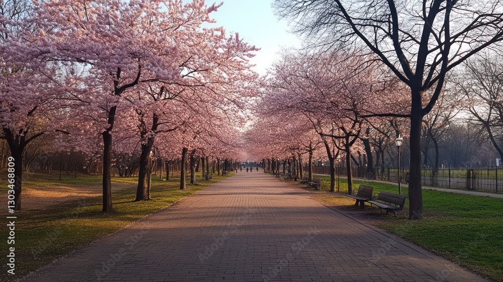 Serene Springtime Stroll: Pink Blossom Pathway Serene Springtime Stroll: Pink Blossom Pathway
