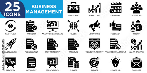 Business Management, business, corporate, copy space, office, team icon set. Outline icons collection. Simple vector illustration