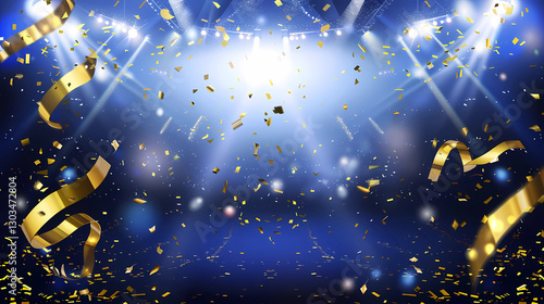 Anime-inspired celebration scene with golden confetti and streamers in festive atmosphere
