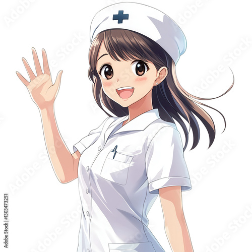 Anime Nurse Girl Waving Hand PNG