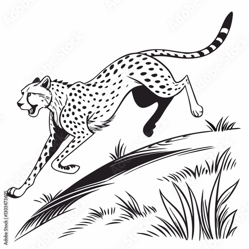 A stunning vector illustration of a cheetah, the land’s fastest runner, captured in dynamic motion. Perfect for wildlife designs, sports themes, and speed-related concepts.