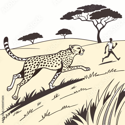 A stunning vector illustration of a cheetah, the land’s fastest runner, captured in dynamic motion. Perfect for wildlife designs, sports themes, and speed-related concepts.