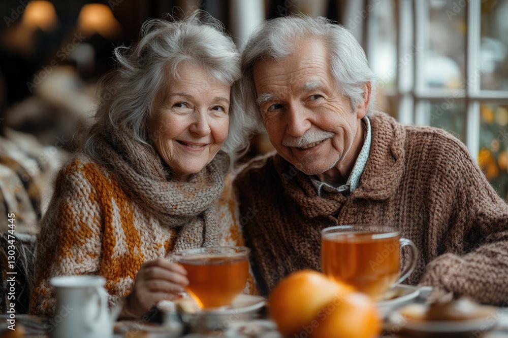 A personable scene of a couple enjoying a cup of tea together, suggesting a moment of relaxation and bonding A personable scene of a couple enjoying a cup of tea together, suggesting a moment of relaxation and bonding