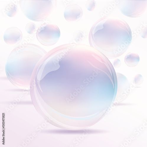Transparent Soap Bubbles with Soft Pastel Colors - Vector Illustration