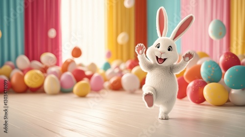 Wallpaper Mural Happy Easter Bunny with Colorful Eggs and Negative Space Torontodigital.ca