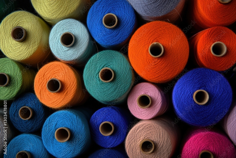 Colorful spools of thread arranged in a vibrant display showcasing various hues and textures for sewing and crafting projects, textile art concept Colorful spools of thread arranged in a vibrant display showcasing various hues and textures for sewing and crafting projects, textile art concept