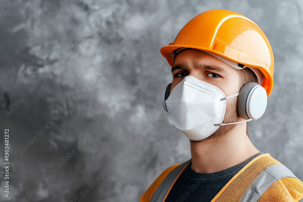 Construction Worker Wearing Safety Equipment in Urban Environment During Daylight Hours Construction Worker Wearing Safety Equipment in Urban Environment During Daylight Hours