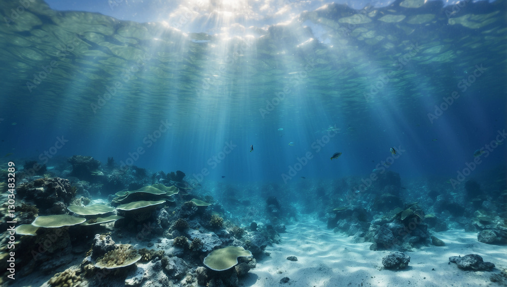 Fototapeta premium A Stunning Underwater Scene Illuminated by Blue Sunlight