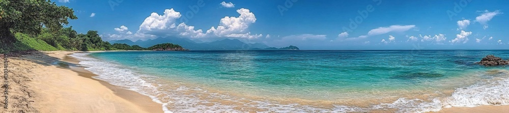 Tropical beach with pristine white sand and clear turquoise water under a bright blue sky. Generative AI Tropical beach with pristine white sand and clear turquoise water under a bright blue sky. Generative AI