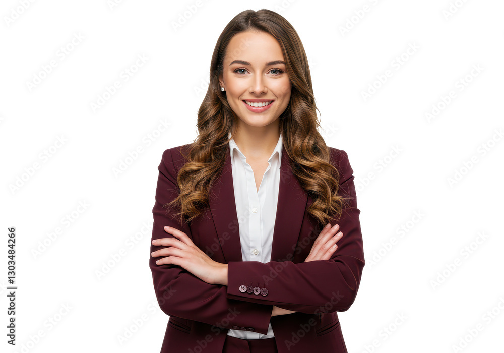 A confident modern young buisnesswoman with long wavy brown hair isolated on transparent background A confident modern young buisnesswoman with long wavy brown hair isolated on transparent background