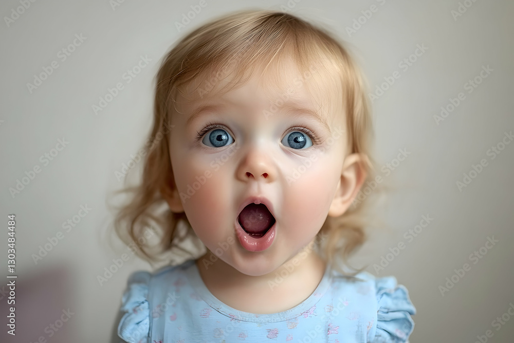 Toddler girl with open mouth, surprised expression, isolated background Toddler girl with open mouth, surprised expression, isolated background