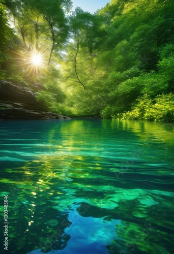 vivid pristine waterscape capturing harmony glimmering reflections mesmerizing surface crystal clear water, landscape, clarity, beauty, serenity, nature