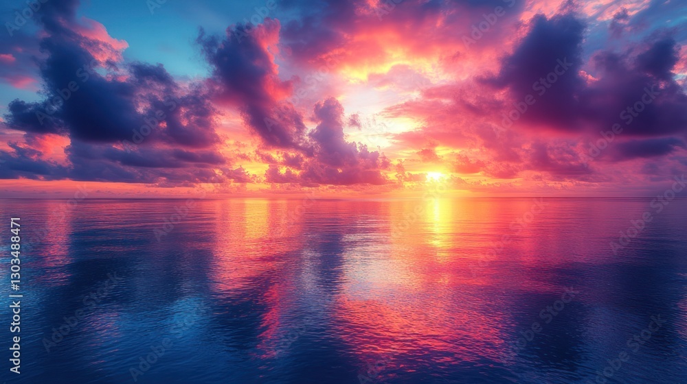 Vibrant Sunset Over Calm Ocean: A Serene Seascape Vibrant Sunset Over Calm Ocean: A Serene Seascape