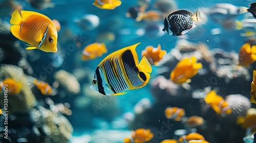 tropical fish in the sea, close up of tropical colorful fish, underwater life