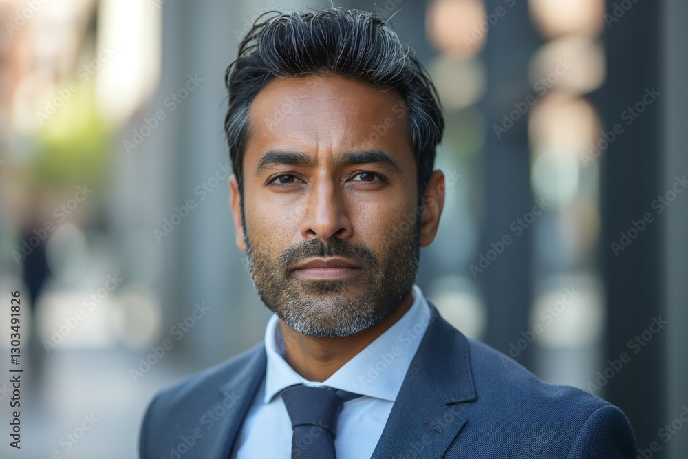 Confident South Asian businessman in a tailored suit, expressing determination and professionalism in an urban setting. Confident South Asian businessman in a tailored suit, expressing determination and professionalism in an urban setting.