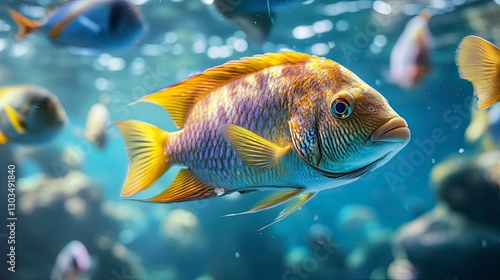 tropical fish in the sea, close up of tropical colorful fish, underwater life