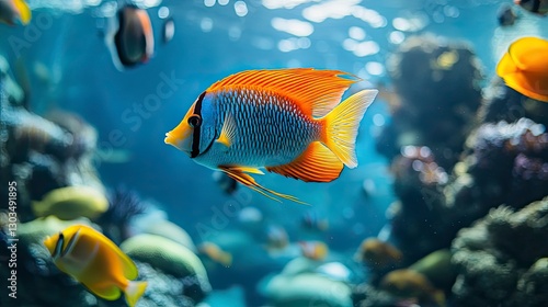 tropical fish in the sea, close up of tropical colorful fish, underwater life