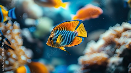 tropical fish in the sea, close up of tropical colorful fish, underwater life