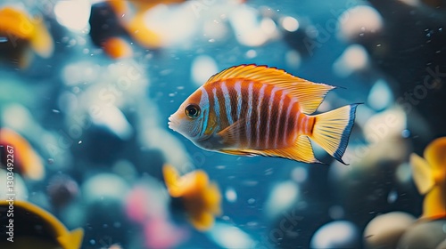 tropical fish in the sea, close up of tropical colorful fish, underwater life