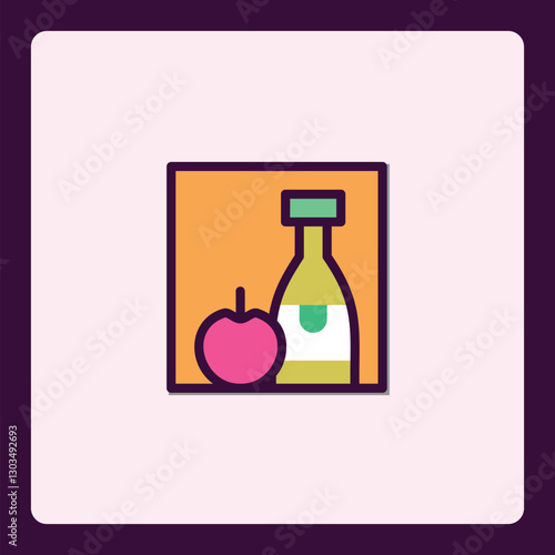 Apple cider vinegar bottle with fresh apple organic icon illustration