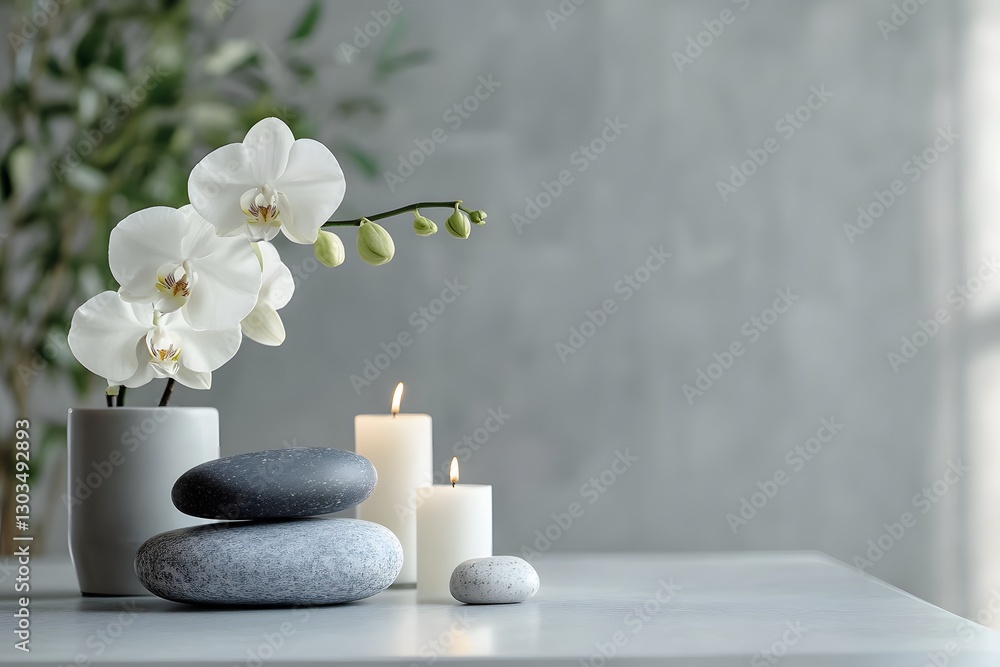 Chic white orchid and candle display in modern décor Chic white orchid and candle display in modern décor