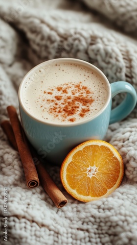 Cozy Beverage Featuring Spice and Citrus on a Warm Blanket