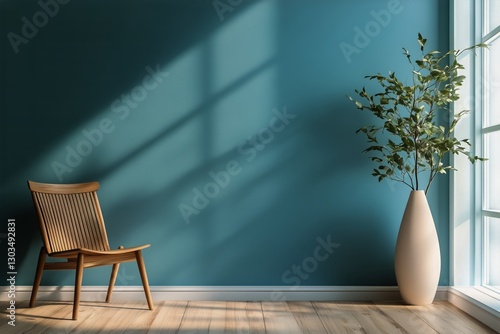 Modern Interior Design Featuring a Minimalist Chair and Plant by a Large Wind...