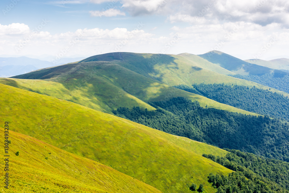 green mountain landscape with rolling hills. vacation and hiking season. beautiful view of borzhava ridge on a sunny day. picturesque carpathian alps