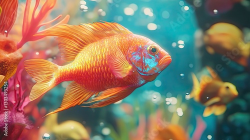 tropical fish in the sea, close up of tropical colorful fish, underwater life