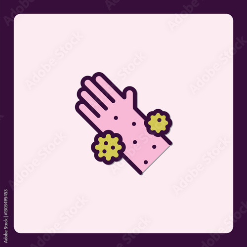 Cartoonish hand icon with skin infection for medical infographic designs