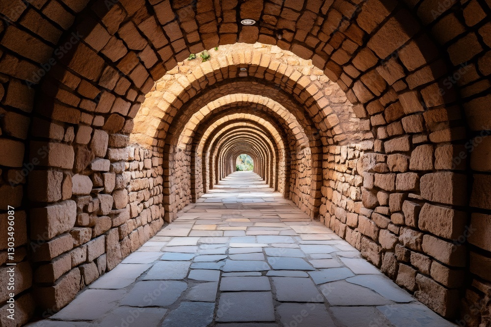 Diminishing perspective of stone archway creating tunnel effect Diminishing perspective of stone archway creating tunnel effect