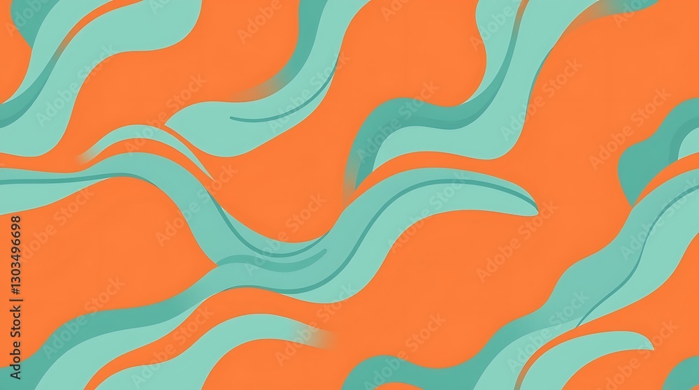 Vibrant Swirls: An eye-catching, flat-design pattern featuring dynamic, flowing teal and blue shapes against a warm orange backdrop, creating a visually appealing and energetic aesthetic. Vibrant Swirls: An eye-catching, flat-design pattern featuring dynamic, flowing teal and blue shapes against a warm orange backdrop, creating a visually appealing and energetic aesthetic.