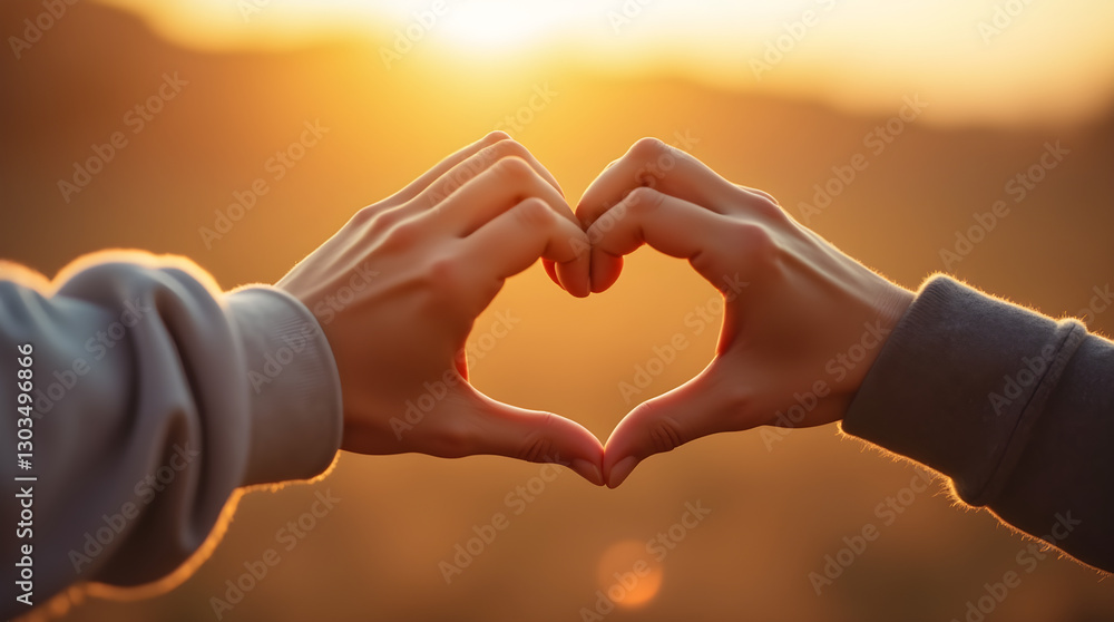 Hands Forming Heart Shape at Stunning Golden Sunset - Romantic Love Connection Warm Golden Light Nature Bokeh Photography Image Hands Forming Heart Shape at Stunning Golden Sunset - Romantic Love Connection Warm Golden Light Nature Bokeh Photography Image