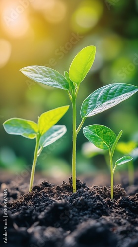 New Green Seedlings Emerging From Rich Soil in a Garden During Springtime