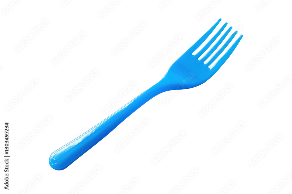 A vibrant blue plastic fork rests on a clean white surface, ready for a delightful meal isolated on transparent background A vibrant blue plastic fork rests on a clean white surface, ready for a delightful meal isolated on transparent background