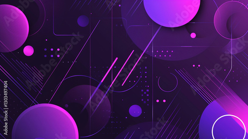 Vibrant abstract design featuring circles and dynamic lines in purple and black tones