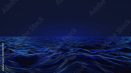 Waves of blue flow across the dark ocean surface under the starry sky at twilight