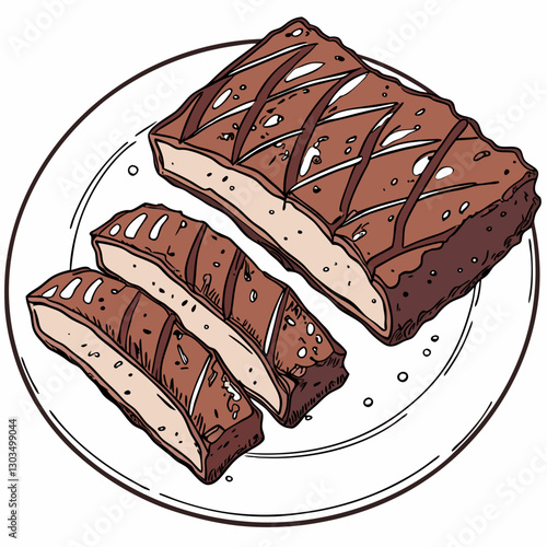 Vector closeup photoshoot of, BBQ Ribs in a white plate, isolated on white background