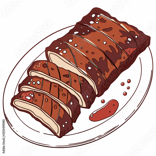Vector closeup photoshoot of, BBQ Ribs in a white plate, isolated on white background